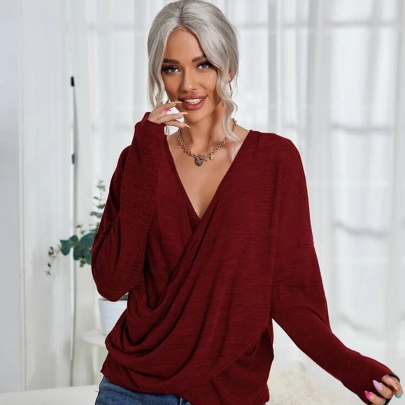 Red Wrap Front Shein Top - Picture 1 of 7